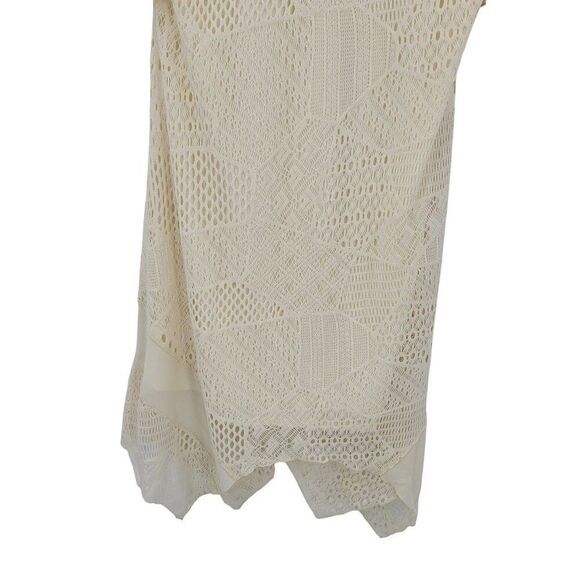 Womens Cream Lace Crochet Patchwork Tunic Dress Sz M Handkerchief Boho Bridal - Picture 6 of 11